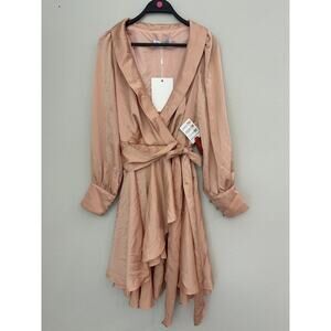 New Mac Duggal Pink Long Sleeves V-Neck Belted Wrap Dress 12514 Size 8